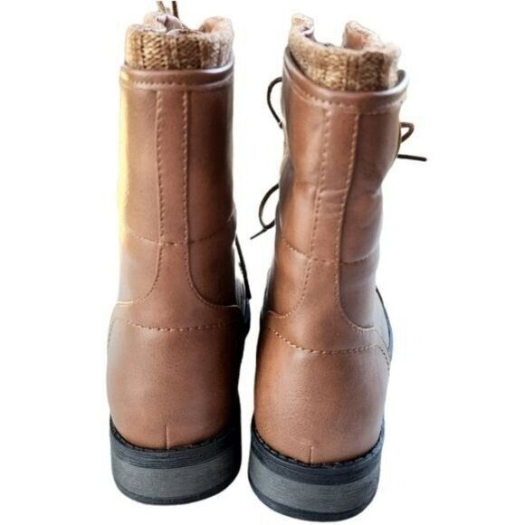 Forever‎ Womens Casual  Warm Lace Up Booties Faux Leather Cognac Size 6.5 - Picture 4 of 16